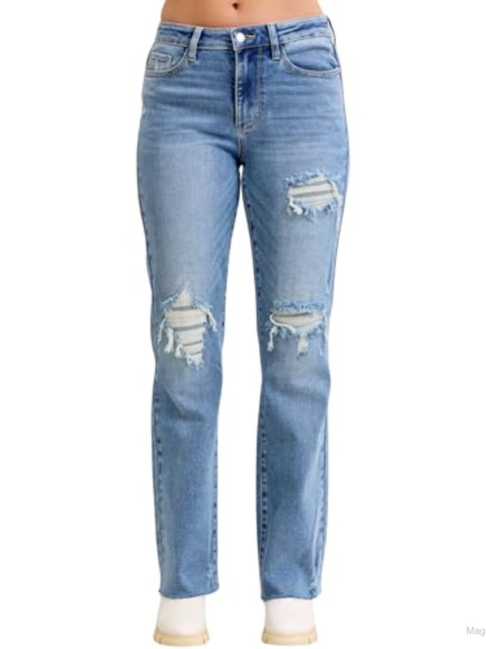 Judy Blue Mid Rise Straight Leg Jeans Distressed 32" Inseam